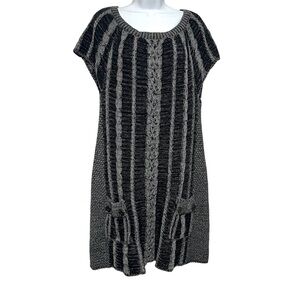 Black and Gray Cable Knit Sweater Mini Dress Front Pockets Size XL Transition